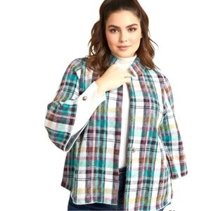 Anthropologie Colorful Plaid Knit Blazer Cardigan Jacket XS Modern Casual Dress